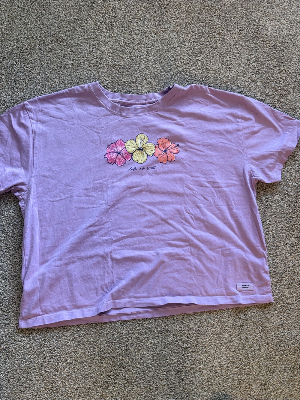 Life Is Good Lavender Tee with Three-Flower Graphic